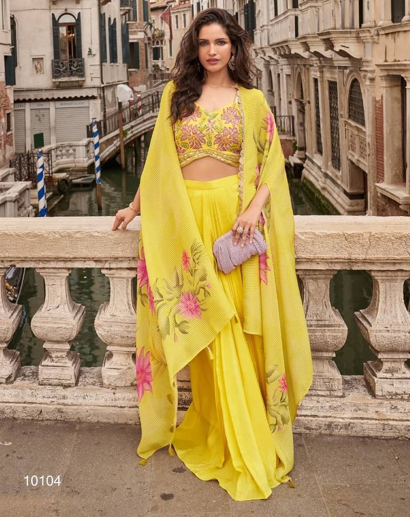 yellow chinon silk shrug suit - full stitched free size