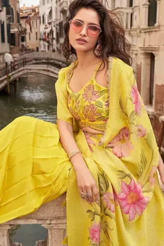 yellow chinon silk shrug suit - full stitched free size