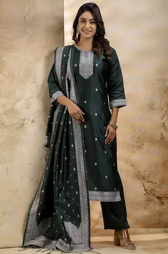black embroidered kurta pant set with dupatta