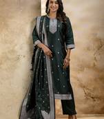 black embroidered kurta pant set with dupatta