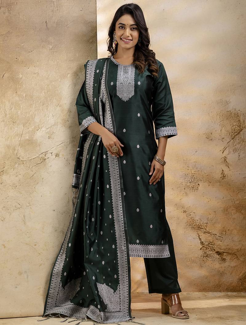 black embroidered kurta pant set with dupatta