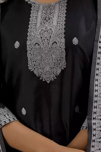 black cotton blend embroidered kurta pant set