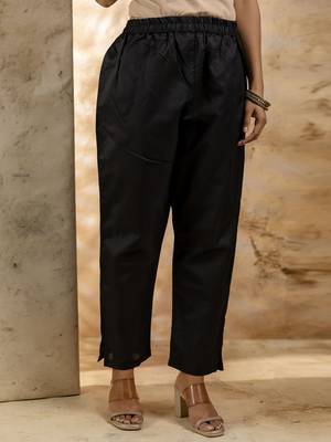 black cotton blend embroidered kurta pant set 4