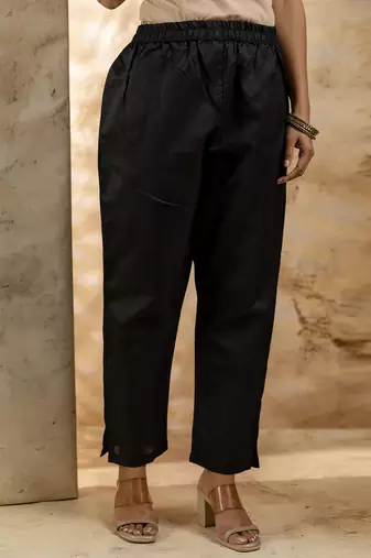 black cotton blend embroidered kurta pant set