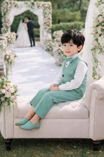Boys sea-green shirt cotton blend set with trouser party wear suit
