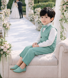 Boys sea-green shirt cotton blend set with trouser party wear suit