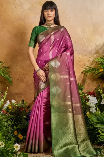 pink elegant handloom weaving paper silk blend saree