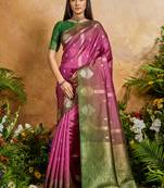 pink elegant handloom weaving paper silk blend saree