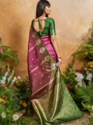 pink elegant weaving paper silk blend saree 2