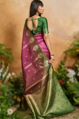 pink elegant weaving paper silk blend saree