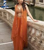 orange chinon silk embroidered palazzo wedding suit