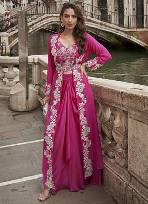 pink chinon silk embroidered palazzo suit 1