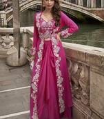 pink chinon silk embroidered palazzo suit