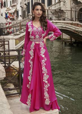 pink chinon silk embroidered palazzo suit 2