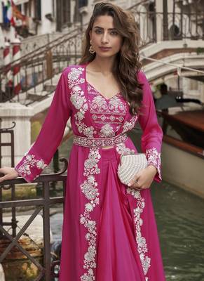 pink chinon silk embroidered palazzo suit 3