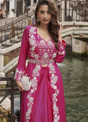 pink chinon silk embroidered palazzo suit 4