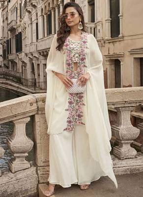 off white chinon silk embroidered palazzo suit 1
