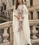 off white chinon silk embroidered palazzo suit
