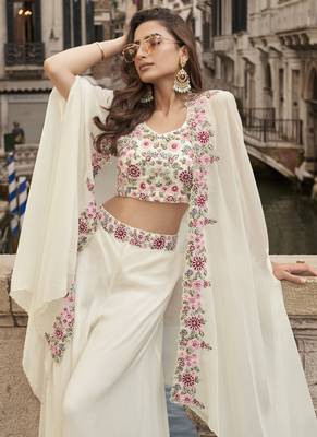 off white chinon silk embroidered palazzo suit 3