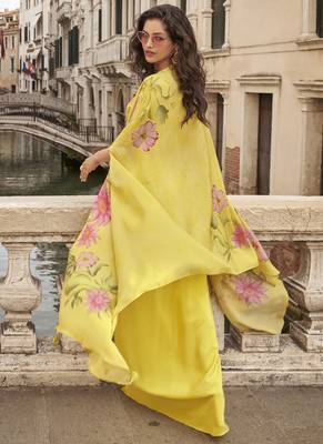 yellow chinon silk embroidered palazzo suit 3
