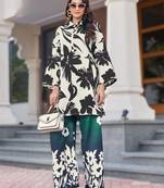 white printed satin co-ord tunic & palazzo set