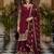 Maroon Embroidered Chinon Palazzo Suit