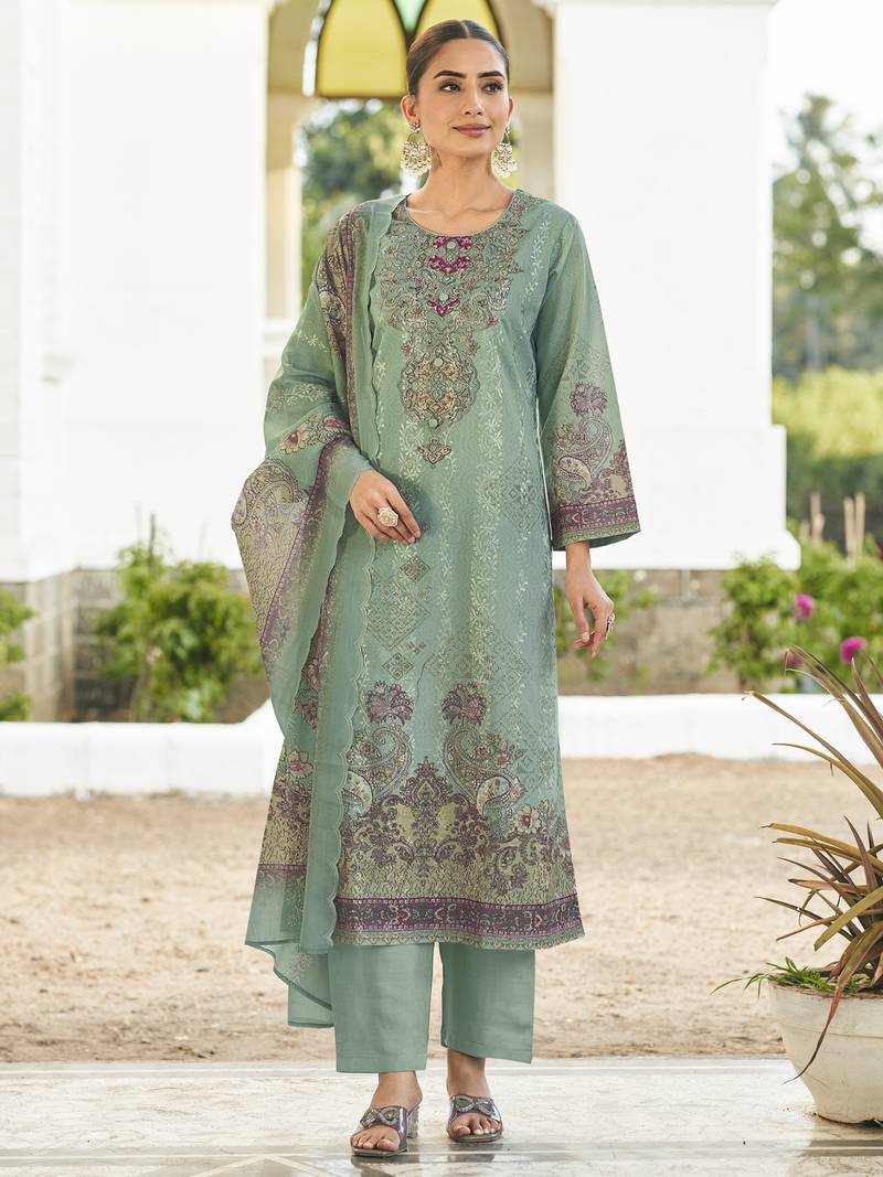 teal lawn cotton digital printed dress material