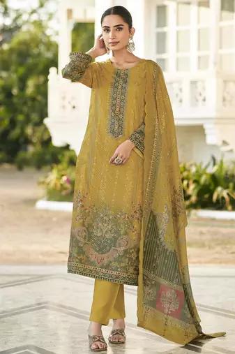 yellow lawn cotton digital printed dress material