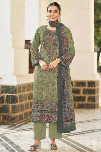 green lawn cotton digital printed dress material