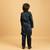 dark green satin boys kurta pajama set with thread embroidered jacket