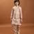 peach satin boys kurta pajama set with thread embroidered jacket