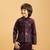 purple satin boys kurta pajama set with thread embroidered jacket