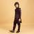 purple satin boys kurta pajama set with thread embroidered jacket