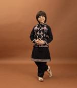 black viscose silk floral thread embroidered boys kurta pajama with jacket