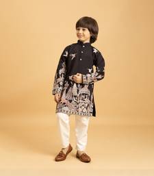 black viscose silk thread embroidered boys kurta pajama