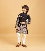 Black viscose silk thead with sequins embroidered work wedding function festival party boys straight kurta pant