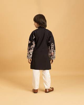 black viscose silk thread embroidered boys kurta pajama 4