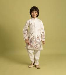 white viscose silk thread embroidered boys kurta pajama