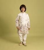 White viscose silk thead with sequins embroidered work wedding function festival party boys straight kurta pant