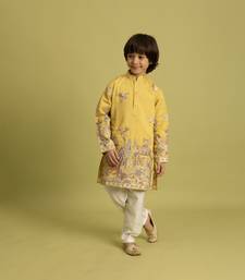 yellow viscose silk thread embroidered boys kurta pajama