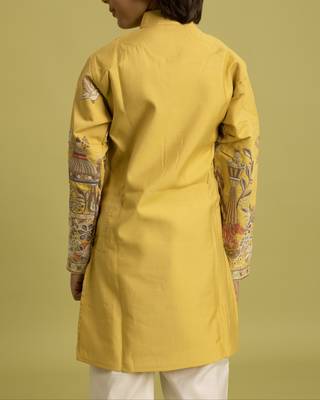 yellow viscose silk thread embroidered boys kurta pajama 4