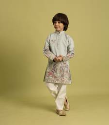 pista green viscose silk thread embroidered boys kurta pajama