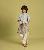 pista green viscose silk thread embroidered boys kurta pajama