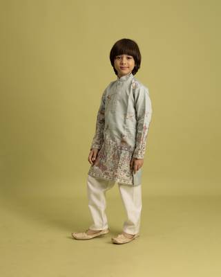 pista green viscose silk thread embroidered boys kurta pajama 5