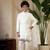 white viscose silk thread embroidered boys kurta set with jacket