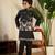 black viscose silk thread embroidered boys kurta set with jacket