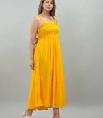 yellow viscose rayon smocked maxi dress for women