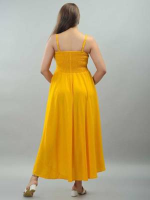 yellow viscose rayon smocked maxi dress for women 2