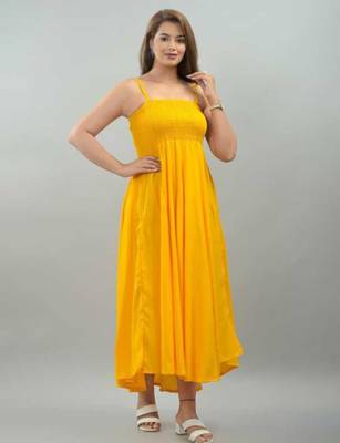 yellow viscose rayon smocked maxi dress for women 3