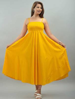 yellow viscose rayon smocked maxi dress for women 4